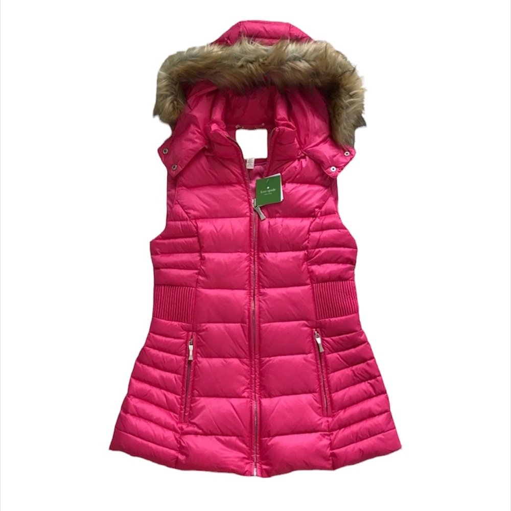 NWT Kate Spade pink faux fur down puffer vest